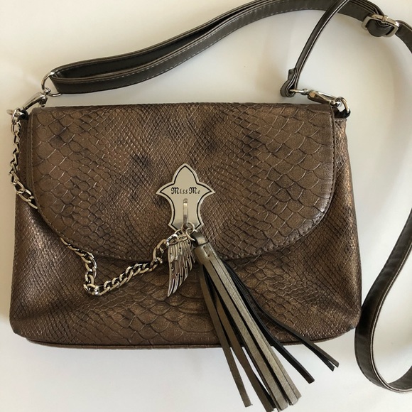 Miss Me Handbags - HP! Miss Me Bronze Snakeskin Crossbody Purse